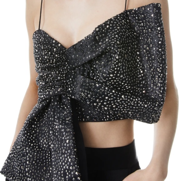 Alice and Olivia Beline Embellished Bow Crop Top, Black - Retail $660 - Picture 3 of 6